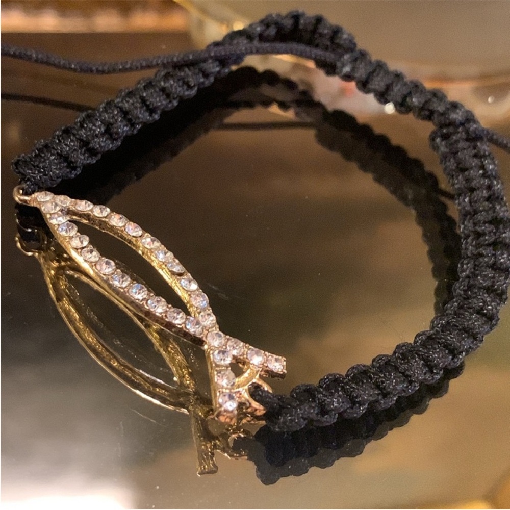 Black and Gold Braided Ichthus Fish Bracelet
